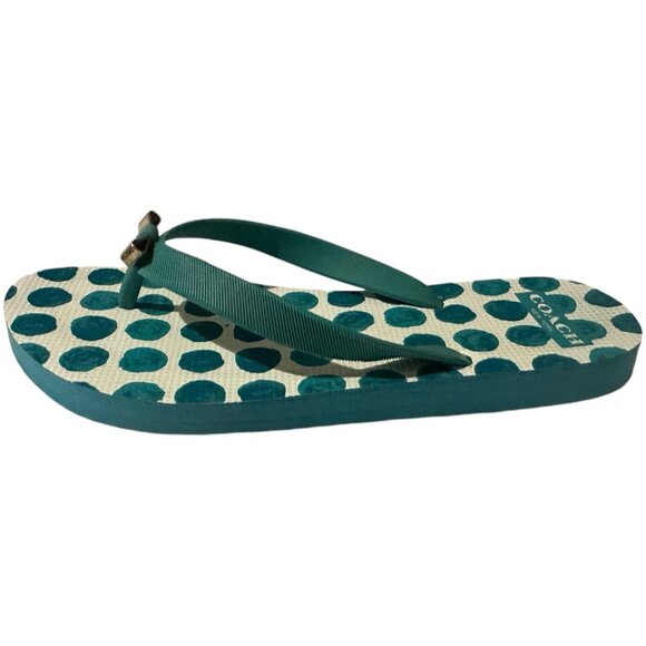 Coach Flip Flops Women Size 5/6 Green Dot Bow Flat Slip On Thong Sandal New York - Picture 7 of 16